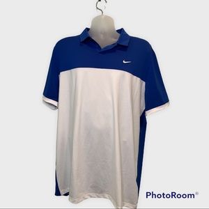NWT Nike Golf Standard Fit Mens Short Sleeve Blue and White Shirt Size XL